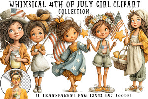 Whimsical 4th Of July Girl Clipart, an Illustration by OK Design