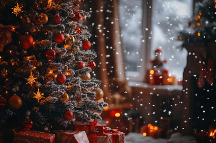 Festive Christmas tree adorned with, a Photo by Iftikhar Alam