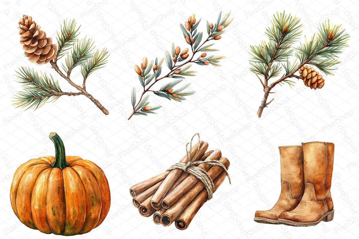 Watercolor Minimalist Autumn Clipart, an Illustration by DreamPrint404 (Photo 2 of 7)