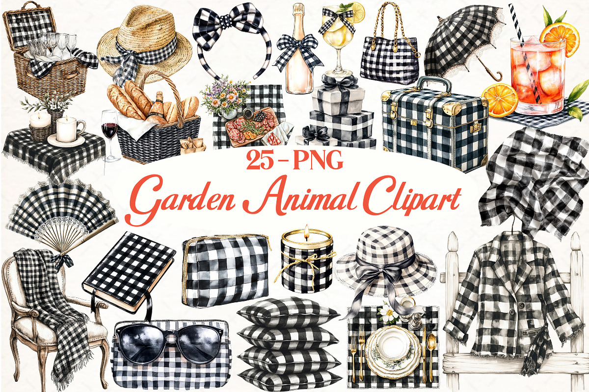 Luxury Black Gingham Summer Clipart, an Illustration by Libby Wishes (Photo 1 of 6)