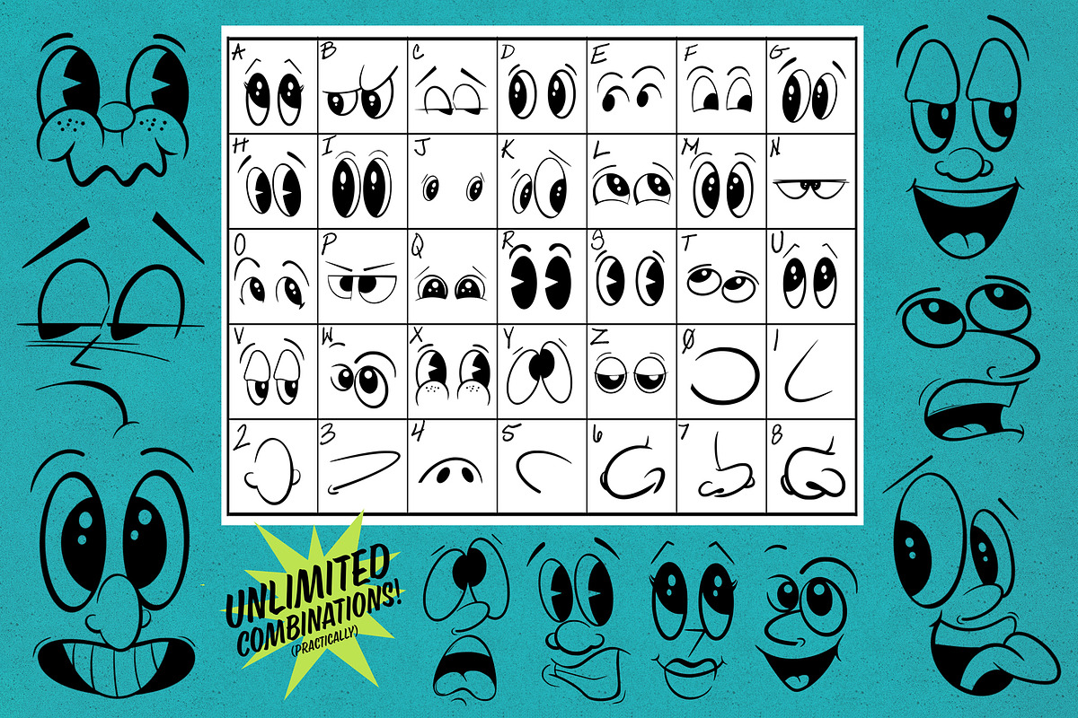 Cartoon Face Creator Dingbat Font, a Symbol Font by Funno Co. (Photo 2 of 4)