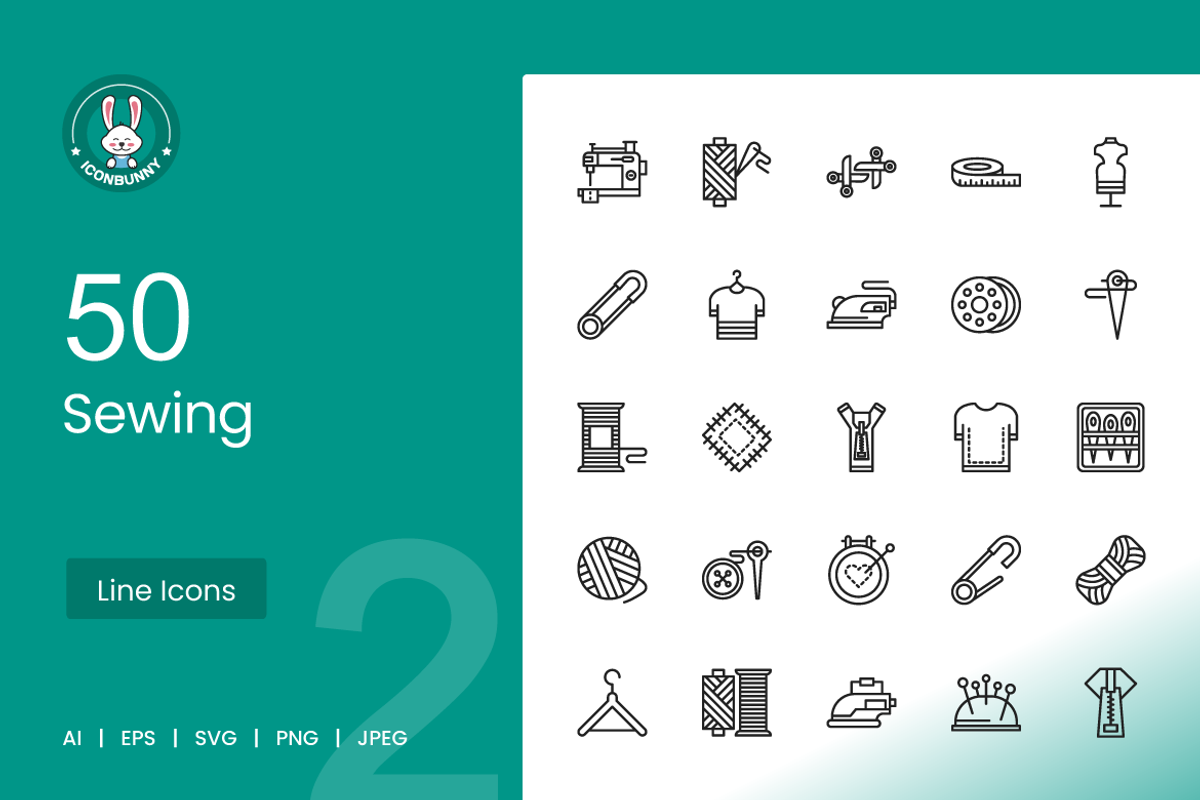 50 Sewing Line Icons, an Icon by IconBunny (Photo 1 of 2)