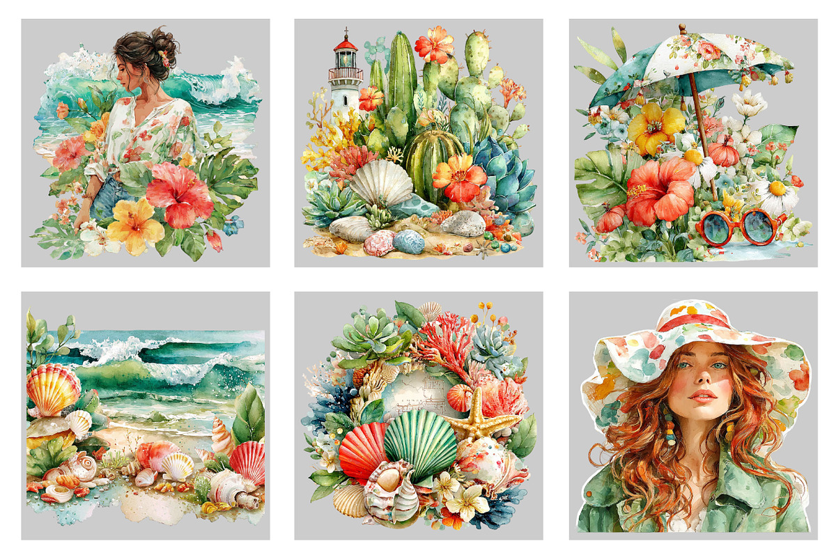 Whimsical Boho Beach Clipart, an Illustration by Black Bird Studio (Photo 3 of 5)