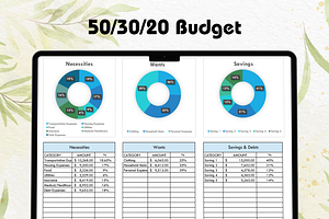 50/30/20 Monthly Budget Spreadsheet