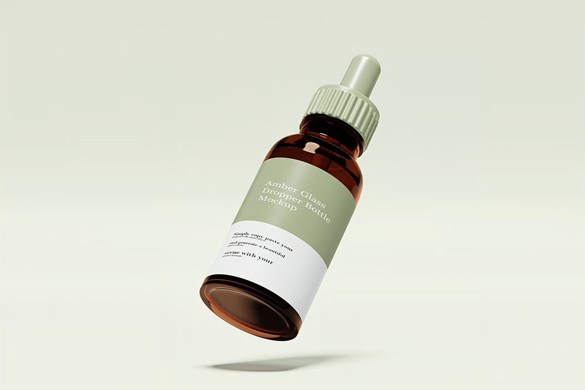 Amber Glass Dropper Bottle Mockup, a Packaging Mockup by zpackcreative (Photo 3 of 5)