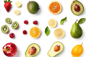 An array of colorful fresh fruits ar, a Photo by LOGOCREATIVE