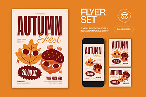 Red Orange Autumn Festival Flyer Set, a Flyer Template by graphicook