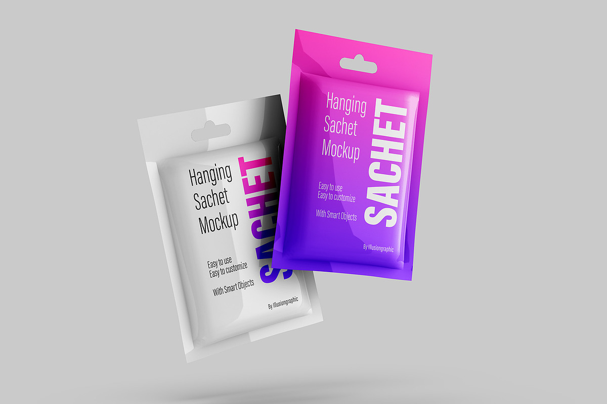 Pouch Sachet with Hang Hole Mockup, a Packaging Mockup by Illusiongraphic (Photo 2 of 22)