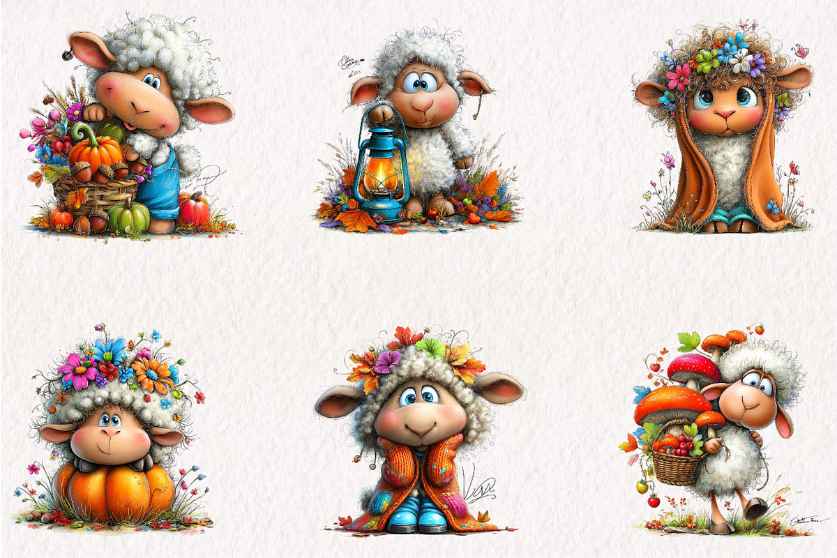 Autumn Sheep Watercolor Clipart, a Seasonal Illustration by CreationArt (Photo 2 of 5)