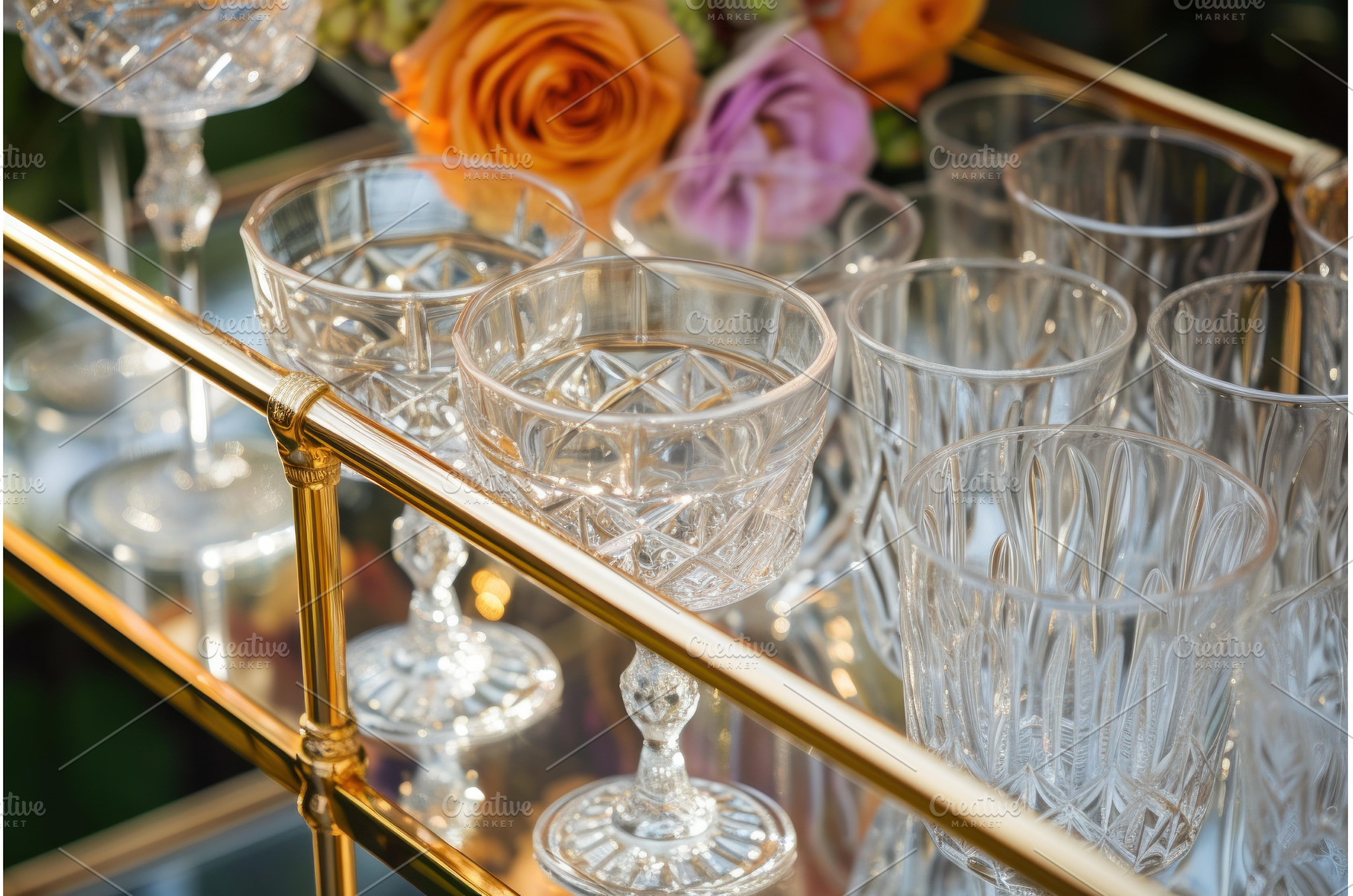 Polished Bar cart closeup. Generate, a Food & Drink Photo by Ylivdesign