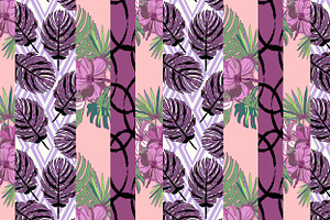 Hibiscus Monstera Seamless Pattern