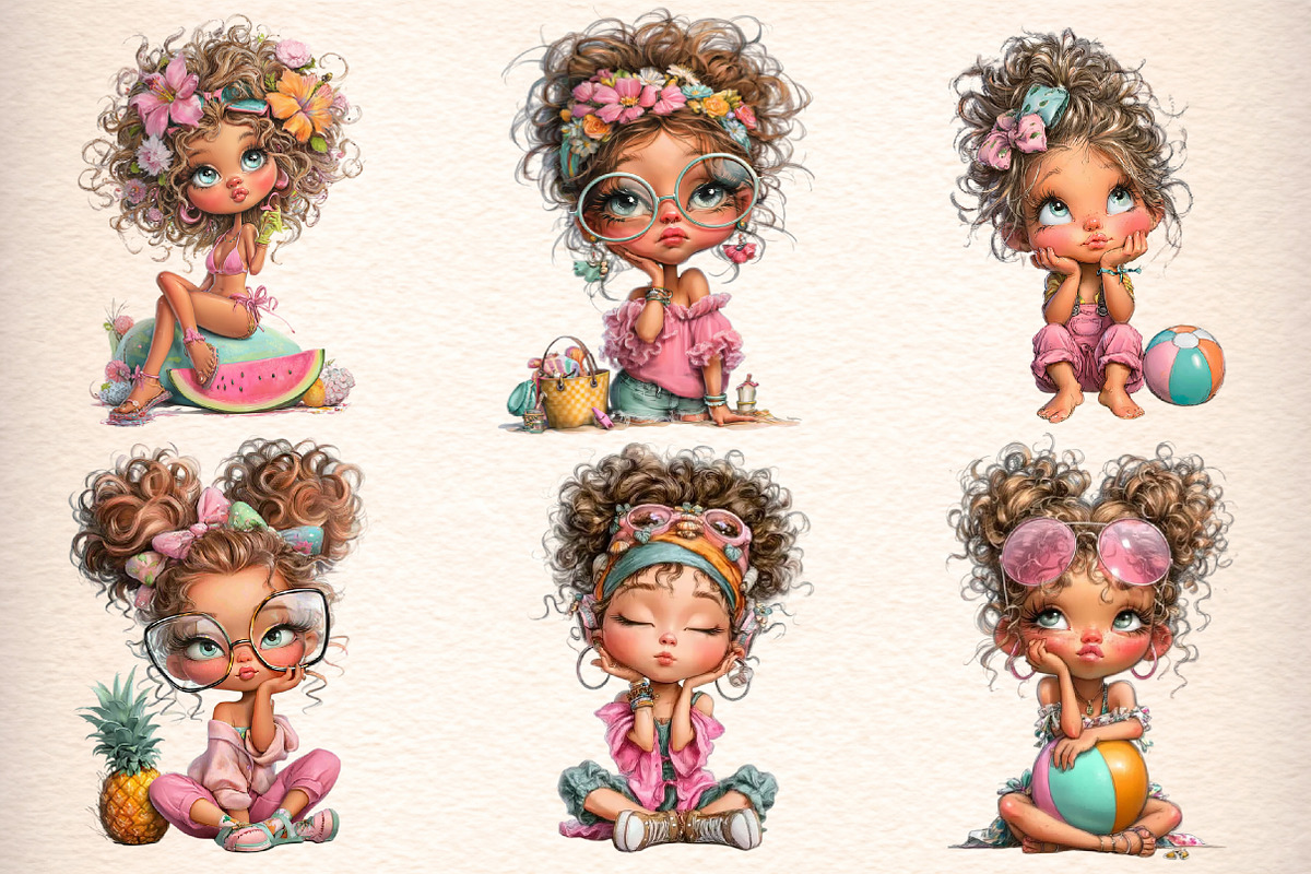 Whimsical Summer Beach Girl Clipart, an Illustration by Digital Artistic99 (Photo 2 of 11)
