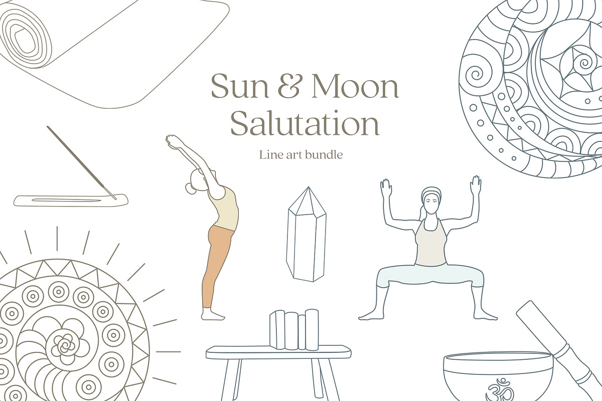 SunSalutation MoonSalutation bundle, an Illustration by Sunnyfields (Photo 1 of 9)