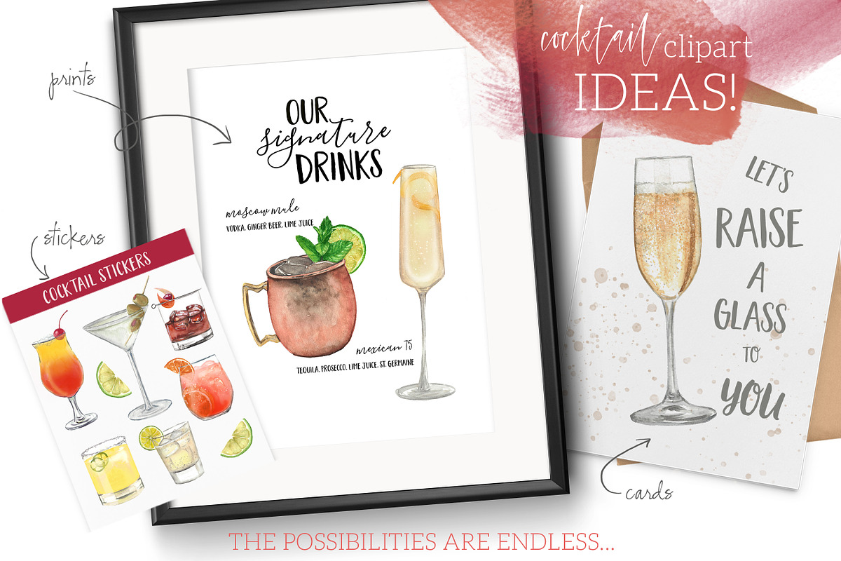 Cocktail Watercolor Clipart Set, a Food Illustration by Maria B. Paints (Photo 4 of 5)