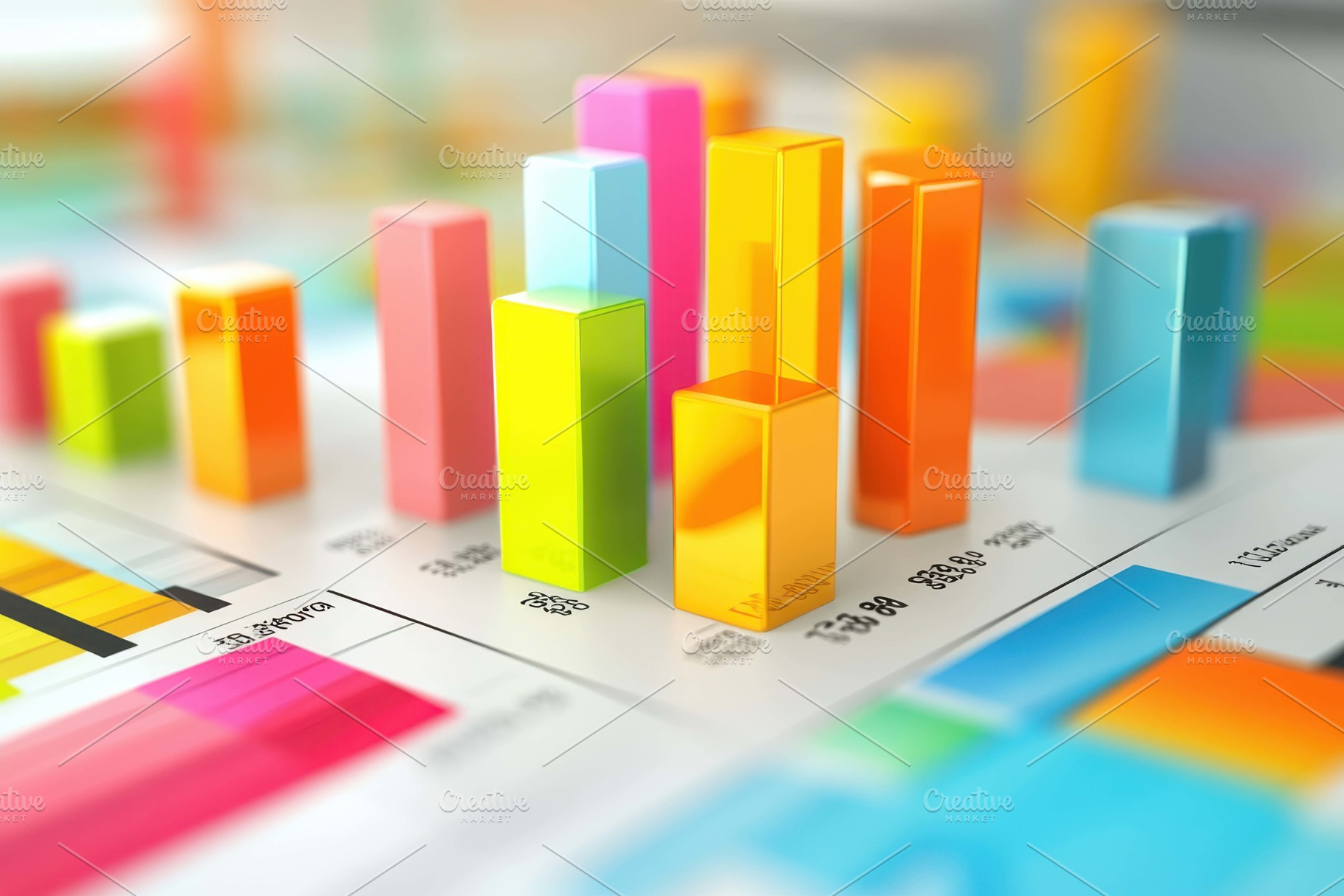 Colorful bar graph visualizing data, a Photo by Tanuart | Creative Market