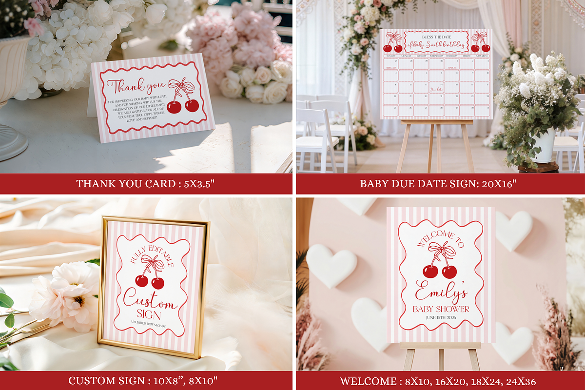 Cherry On Top Baby Shower Bundle, a Stationery Template by VeliusCreativeStudio (Photo 3 of 8)
