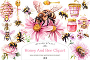 Watercolor Honey And Bee Clipart, an Illustration by DreamCafeArt (Thumbnail 1 of 5)