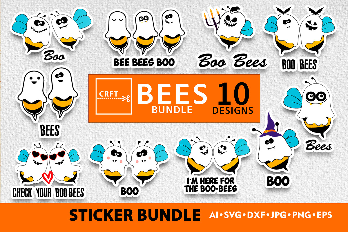 Halloween Boo Bees Bundle 10 Designs, an Illustration by LaserCutano (Photo 1 of 8)