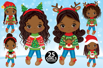 Christmas Afro Girls Clipart