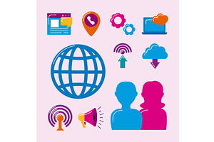 ten communication tech icons, an Object Illustration by studiogstock