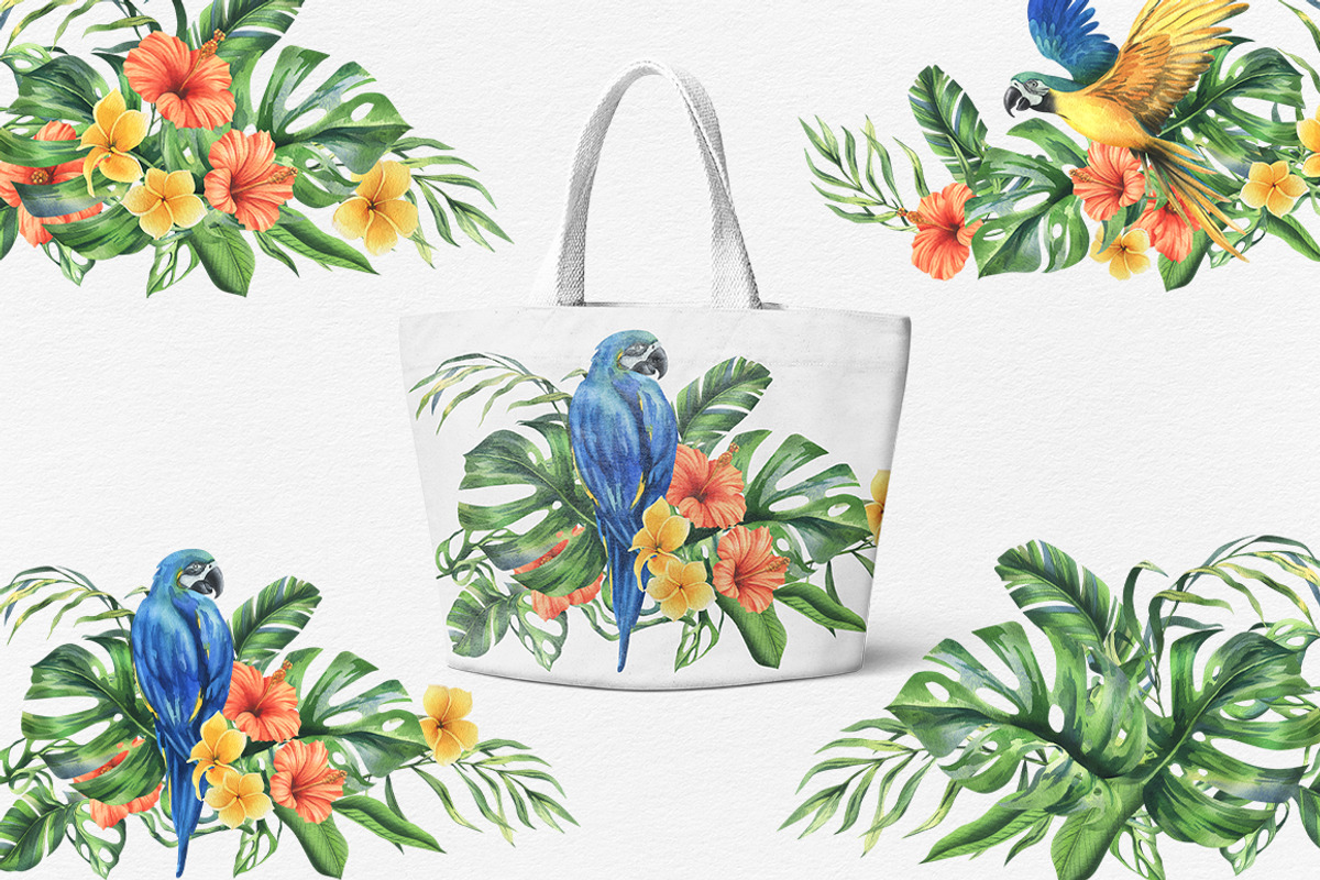 Parrots & tropical leaves watercolor, an Animal Illustration by NATASHA CHU (Photo 5 of 21)