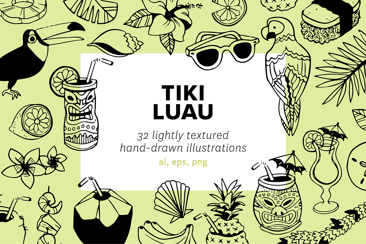 Hand Drawn Tiki Luau Illustrations, a Food Illustration by rabeccky (Photo 1 of 7)