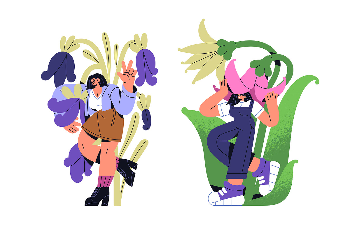 Tiny women with big flowers set, a Person Illustration by PaperTrident (Photo 3 of 5)