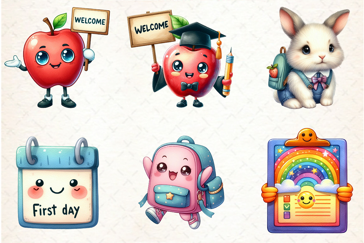 Kawaii Hello School Clipart Bundle, an Illustration by Libby Wishes (Photo 6 of 6)