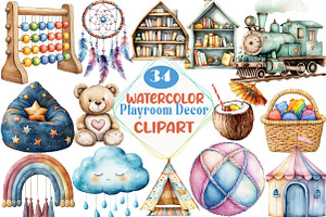 Watercolor Playroom Decor Clipart, an Illustration by DreamCafeArt