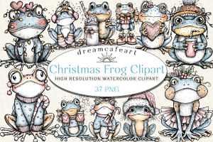 Coquette Christmas Frog Clipart, an Illustration by DreamCafeArt