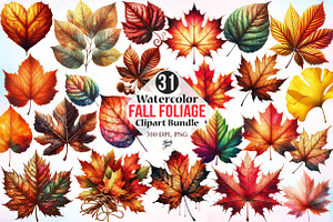Watercolor Fall Foliage Clipart PNG, a Seasonal Illustration by Canvas Craft