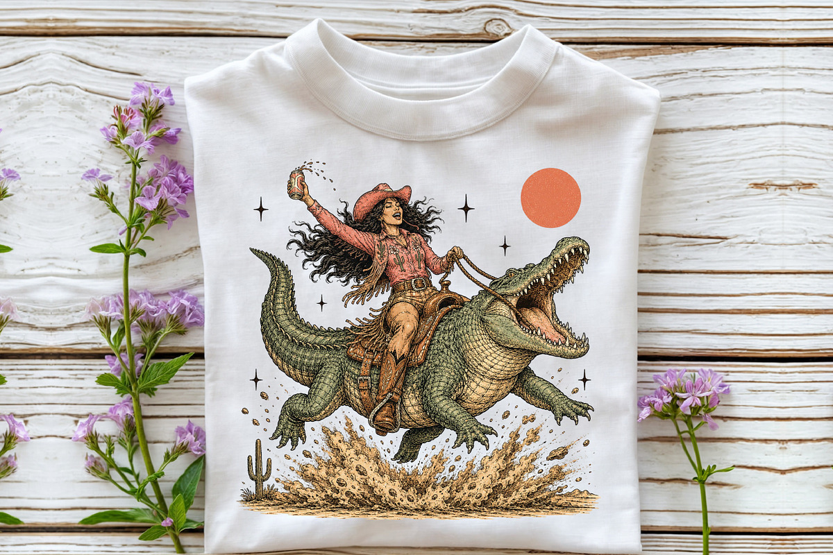 Cowgirl Crocodile Rider PNG, an Object Illustration by Sublimation Artist (Photo 3 of 9)