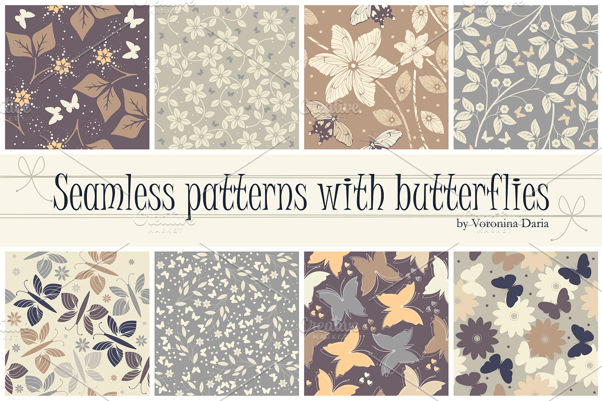 8 Samless patterns with butterflies, a Pattern Graphic by Daria Maier (Photo 1 of 5)