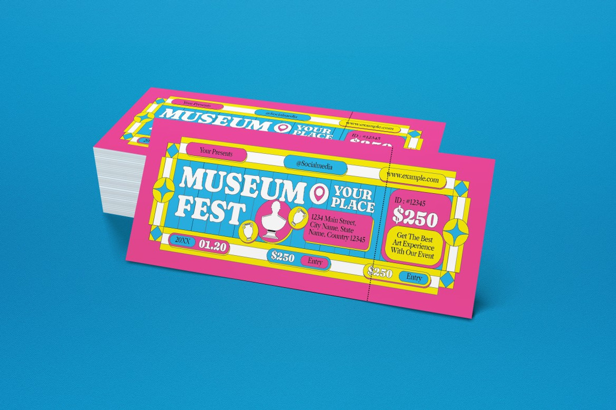 Pink Beige Museum Fest Ticket, a Card Template by graphicook (Photo 2 of 3)