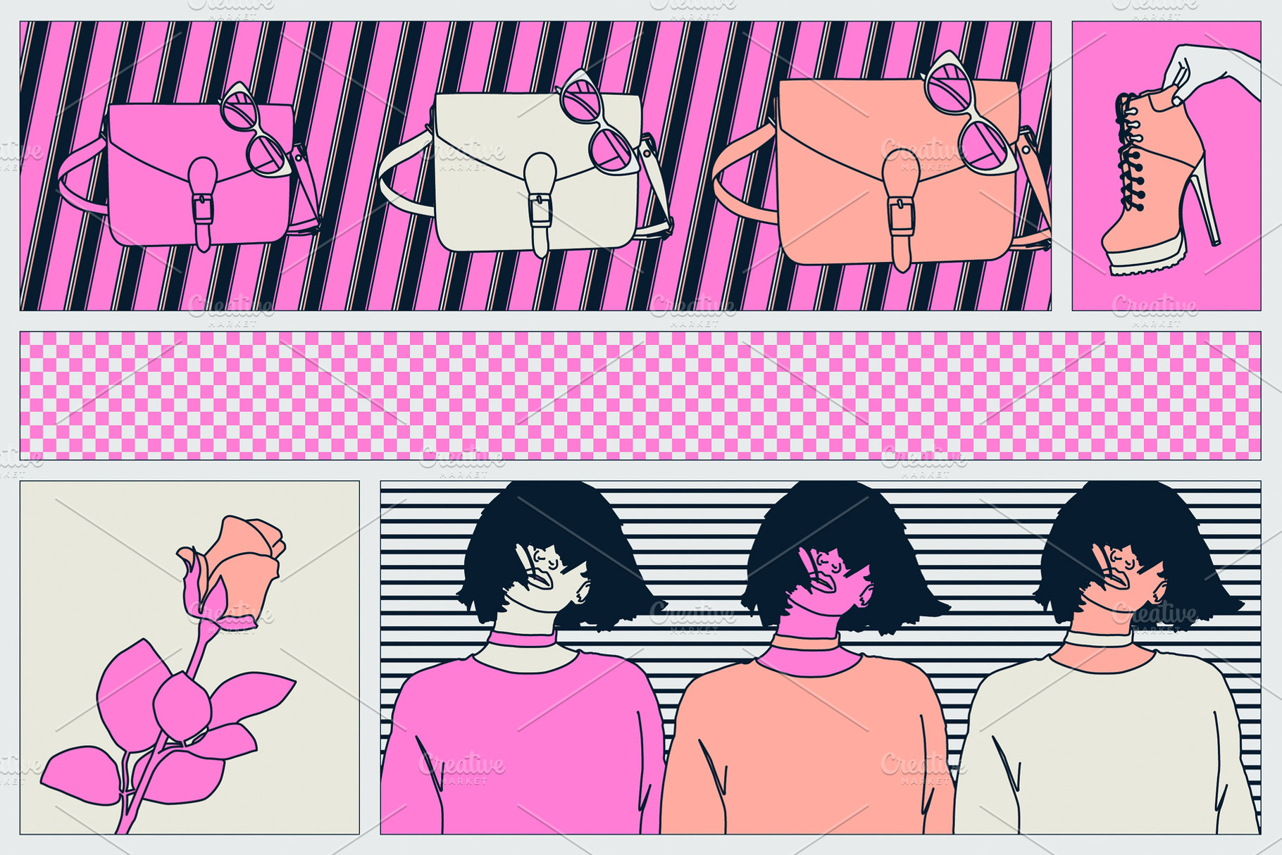 Fashion illustration. Comic collage set. Trendy retro design.  S, a Person Photo by Jenya Porechenskaya