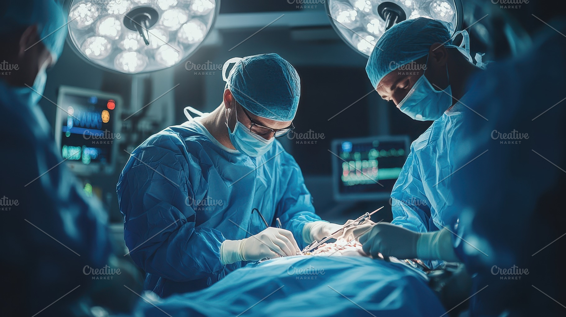 Surgeons perform a complex operation, a Background Photo by Pixeness