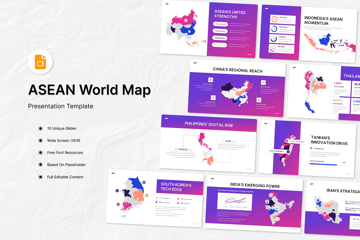 ASEAN World Map Infographic Slides, a Presentation Template by Antstheme
