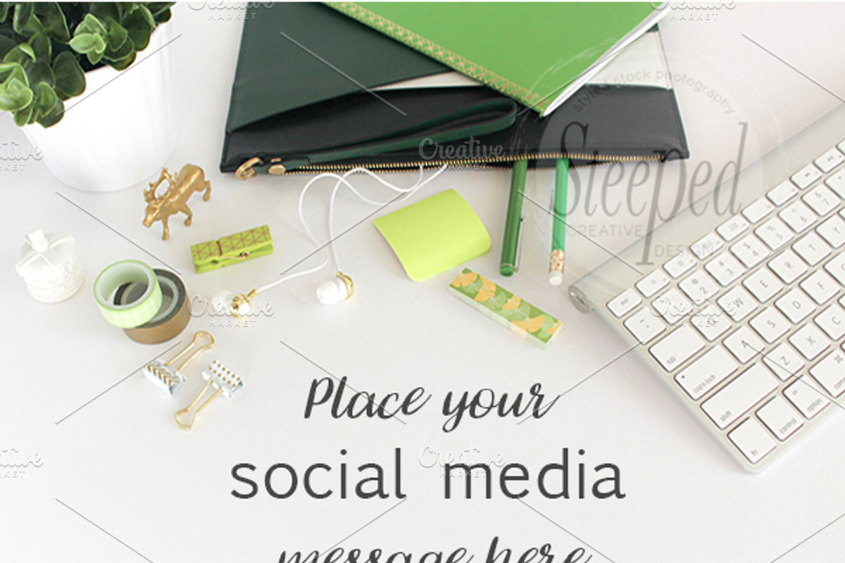 Green, white, desktop flatlay, a Social Media Template by life i design by Nicki (Photo 1 of 3)