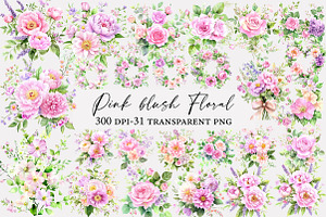 Pink blush Floral watercolor clipart, an Illustration by Designworld