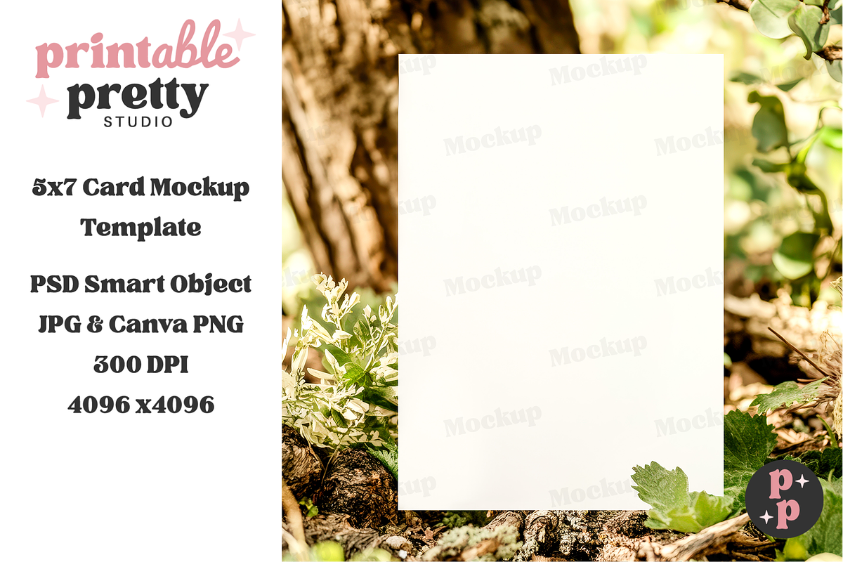Woodland 5x7 Card Mockup PSD, a Product Mockup by Printable Pretty Studio (Photo 1 of 6)