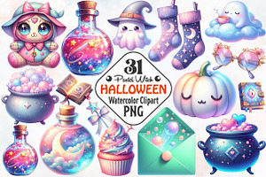 Pastel Witch Halloween Clipart, an Illustration by RobertsArt