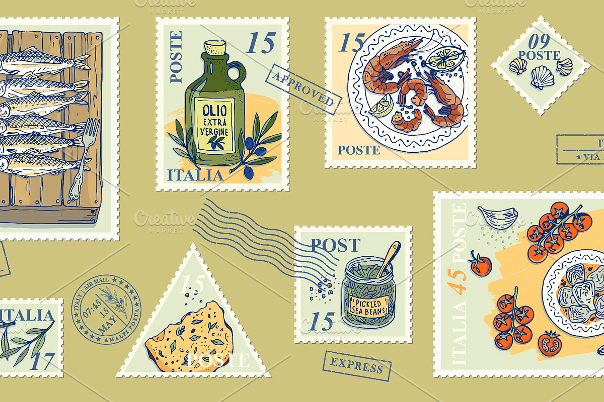 Italian seafood postage stamp, an Object Illustration by Zimages (Photo 2 of 3)