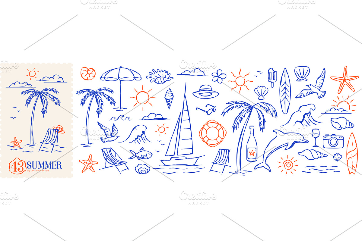 Summer Sea Vacation Doodle Set, an Illustration by Andrey Yaroslavtsev