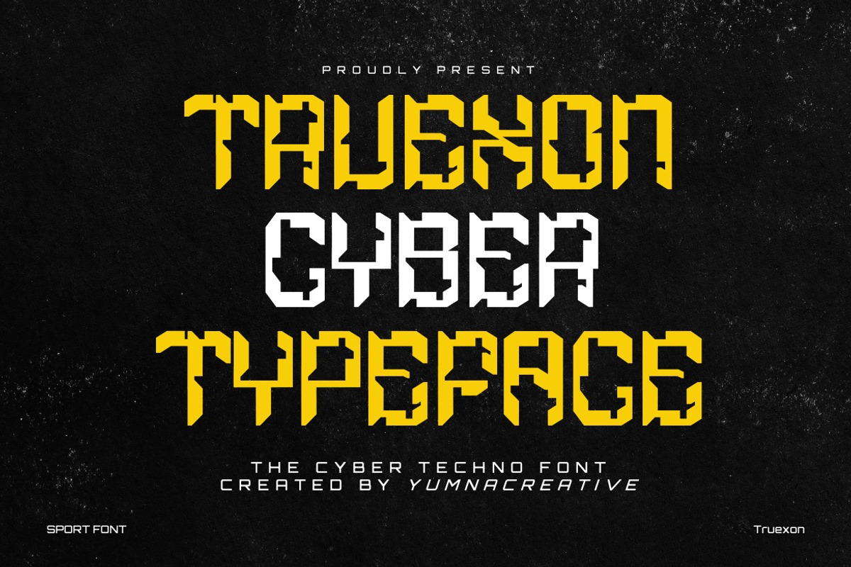 Truexon - Cyber Techno Font, a Sans Serif Font by Dhabee (Photo 1 of 10)