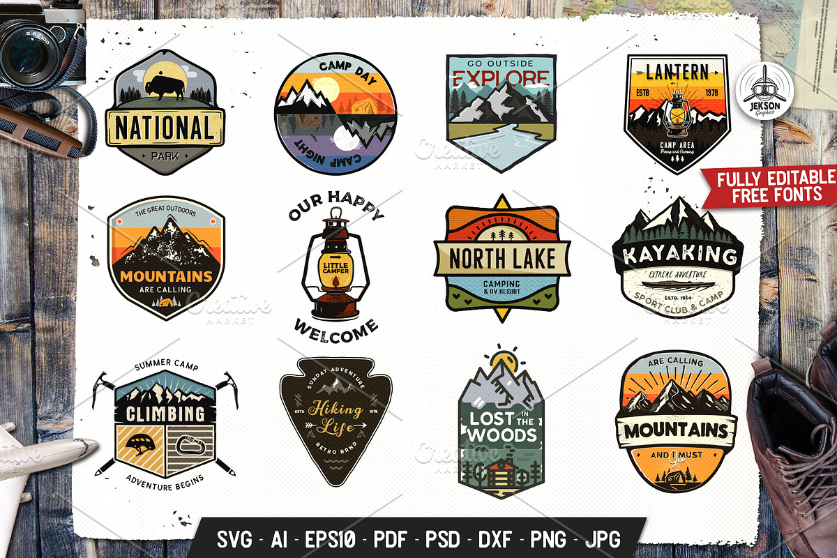 Vintage Camp Badges Sticker Pack, a Branding & Logo Template by JeksonGraphics (Photo 2 of 11)