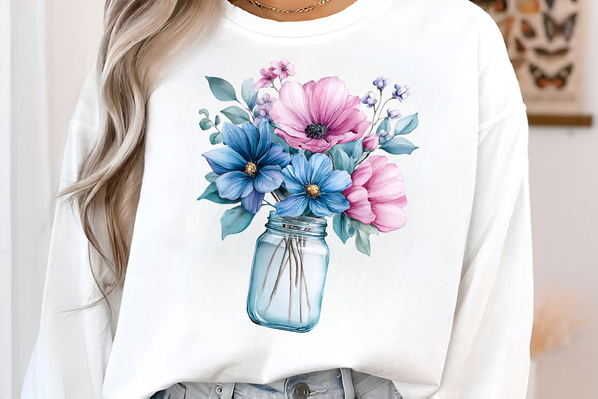 Watercolor Flower Mason Jar Clipart, an Illustration by GatewayDesign (Photo 2 of 6)