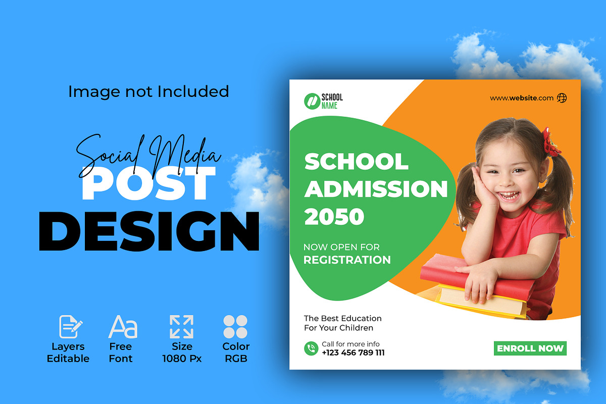 School Admission Social Media Post, a Social Media Template by designSultan (Photo 4 of 4)
