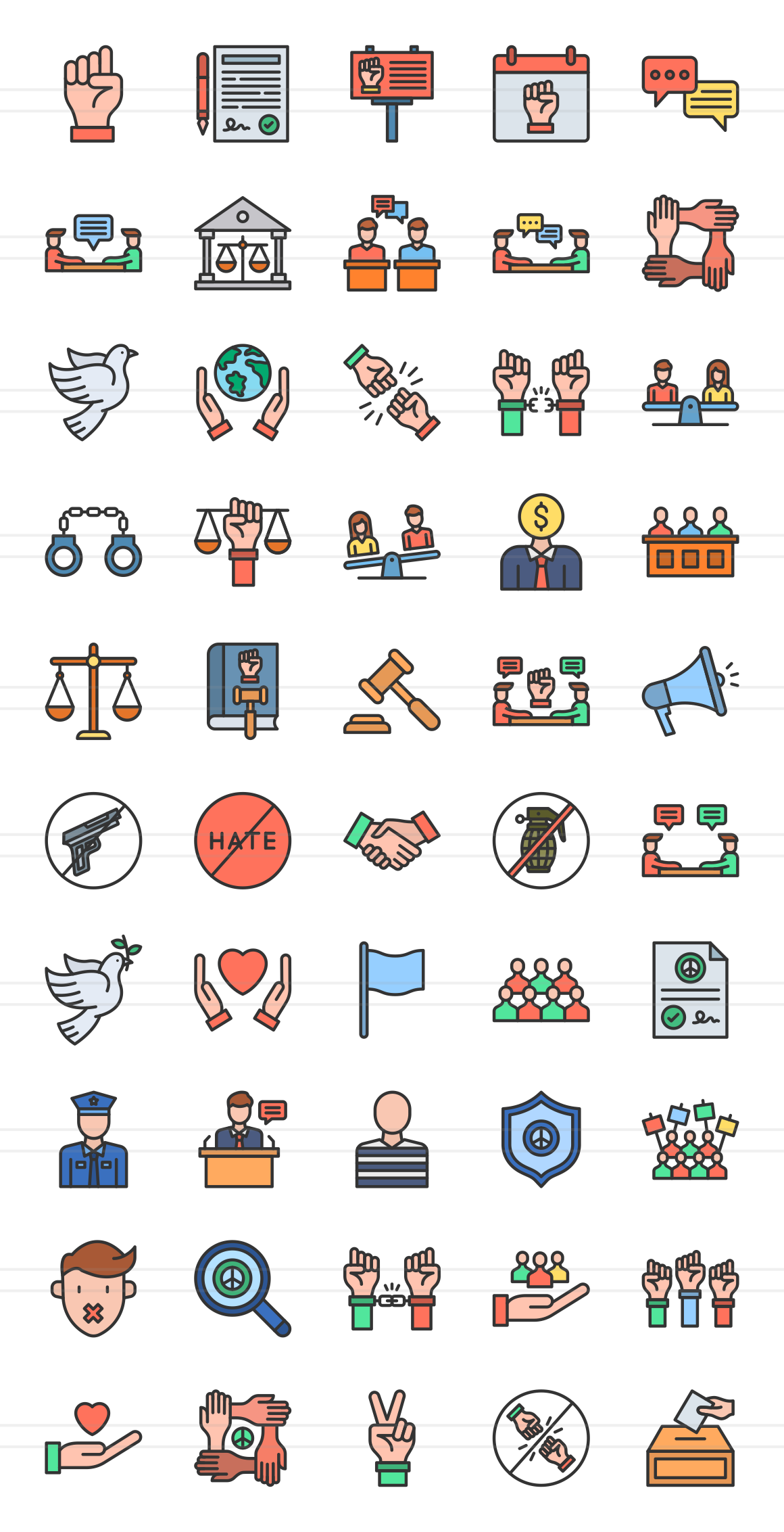 50 Human Rights Filled Line Icons, an Icon by IconBunny