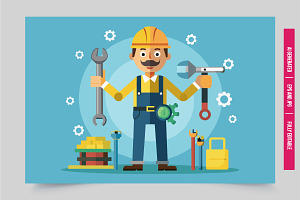 A cartoon illustration of a construc, an Illustration by Tanuart