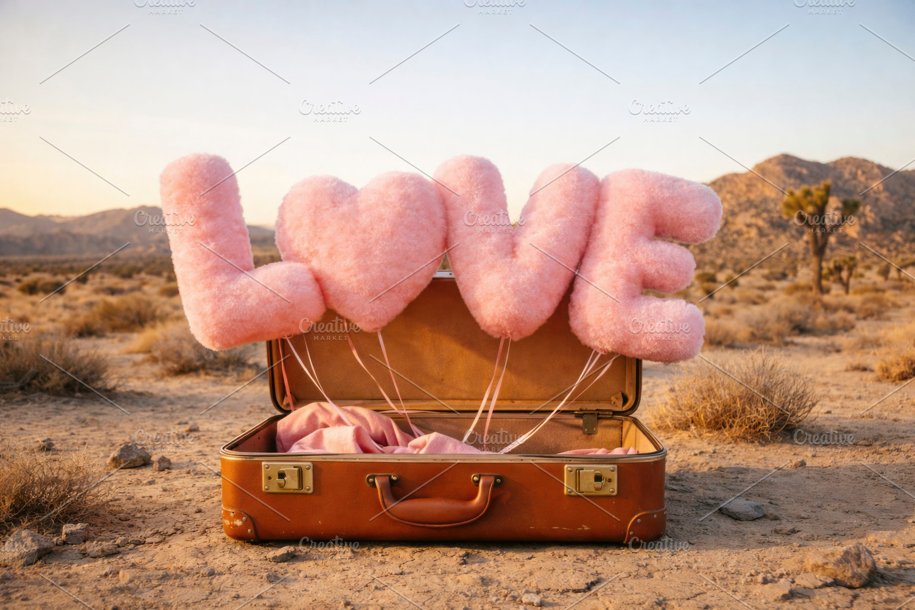 love balloons in an open suitcase, generative AI, a Photo by Nito